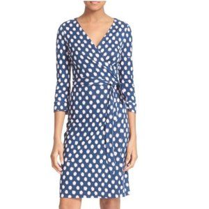 DVF Julian Pink and Navy Wrap Dress Size 8